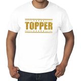 Toppers in concert Grote maten wit Topper t-shirt - Topper in gouden glitter letters heren - Toppers dresscode kleding