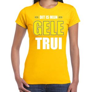 Dit is mijn gele trui fun tekst t-shirt geel voor dames - wielerwedstrijd foute fun tekst shirt / outfit - wieler tour / geel