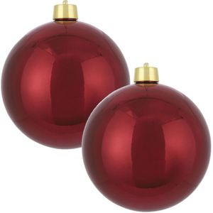 2x Grote kunststof kerstbal donkerrood 25 cm - Groot formaat rode kerstballen