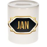 Jan naam cadeau spaarpot met gouden embleem - kado verjaardag/ vaderdag/ pensioen/ geslaagd/ bedankt