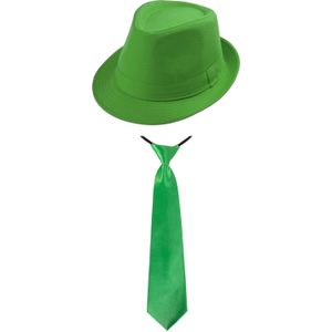 Carnaval verkleed set - hoedje en stropdas - groen - volwassenen