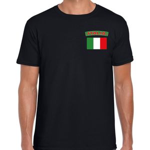 Italia t-shirt met vlag zwart op borst voor heren - Italie landen shirt - supporter kleding