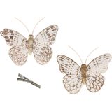 12x stuks decoratie vlinders op clip goud glitter 10 x 8 cm - vlindertjes versiering - Kerstboomversiering