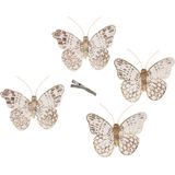 12x stuks decoratie vlinders op clip goud glitter 10 x 8 cm - vlindertjes versiering - Kerstboomversiering