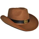 Cowboy hoed bruin met revolver/pistool in holster voor volwassenen