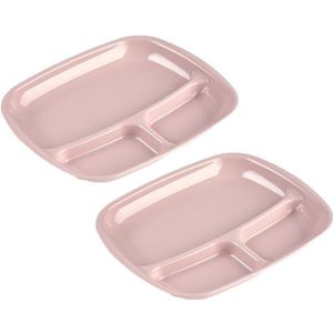 Set van 10x stuks camping/fondu/bbq kunststof borden 3-vaks oud roze 21 x 24 cm - Fonduebord - Gourmetbord - Barbecuebord