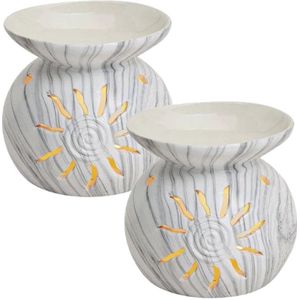 2x Stuks Oliebrander/Geurbrander Wit met Zon 11 cm - Geuroliebrander - Aromabrander