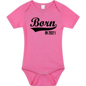 Born in 2021 tekst baby rompertje roze meisjes - Kraamcadeau - 2021 geboren cadeau