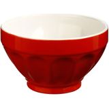 5Five Soepkommen/schaaltjes - 1x - Colorama - keramiek - D14 x H9 cm - rood - Stapelbaar - Ribbels decoratie