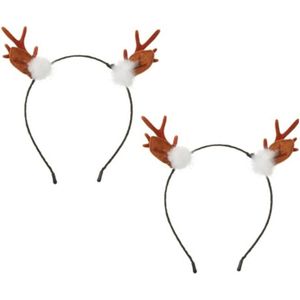 2x stuks kerst diadeems/haarbanden rendier gewei 19 cm kerstaccessoires - Kerstaccessoires/tiara/diademen