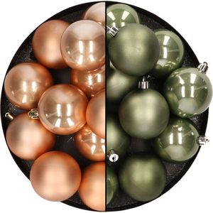Kunststof kerstballen 6 cm - 24x stuks - bruin en mosgroen