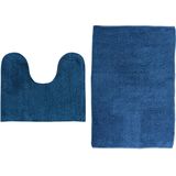 MSV Badkamerkleedje/badmatten set - voor op de vloer - blauw - 45 x 70 cm/45 x 35 cm