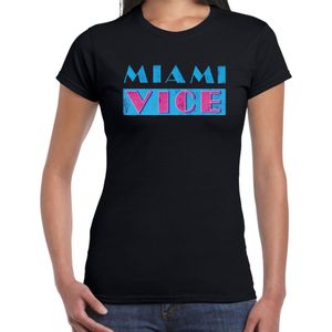 Bellatio Decorations disco verkleed t-shirt dames - jaren 80 feest outfit - miami vice - zwart