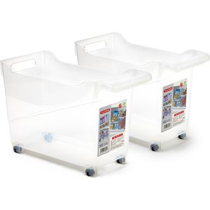 Plasticforte opberg Trolley Container - 2x - transparant - L38 x B18 x H26 cm - kunststof