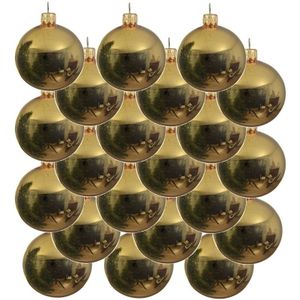 18x Gouden glazen kerstballen 6 cm - Glans/glanzende - Kerstboomversiering goud