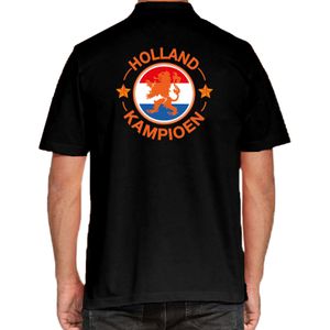 Grote maten zwart fan poloshirt voor heren - Holland kampioen met leeuw - Nederland supporter - EK/ WK shirt / outfit
