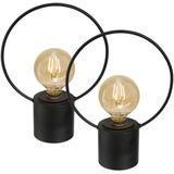 Atmosphera LED lamp - 2x - zwart - metaal - zonder snoer - H27.5 - vintage - tafellamp/nachtlamp