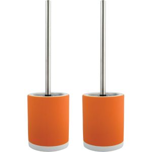 MSV Shine Toilet/wc-borstel houder - 2x - keramiek/metaal - oranje - 38 cm