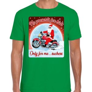 Fout Kerstshirt / t-shirt - No presents for kids only for me suckers - motorliefhebber / motorrijder / motor fan  groen voor heren - kerstkleding / kerst outfit