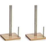 2x Bamboe houten keukenrolhouders vierkant 16 x 32,5 cm - Zeller - Keukenpapier/keukenrol houders