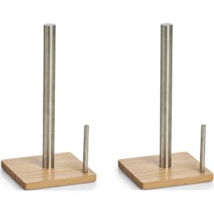 2x Bamboe houten keukenrolhouders vierkant 16 x 32,5 cm - Zeller - Keukenpapier/keukenrol houders