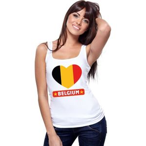 Belgie singlet shirt/ tanktop met Belgische vlag in hart wit dames
