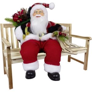 Kerstman decoratie pop Karel - H30 cm - rood - zittend - kerst beeld - kerst figuur