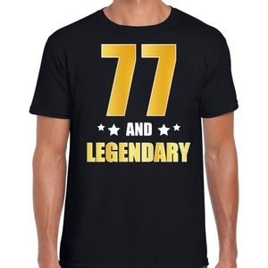 77 and legendary verjaardag cadeau t-shirt / shirt - zwart - gouden en witte letters - voor heren - 77 jaar  / outfit