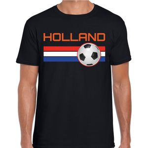Holland voetbal / landen t-shirt met voetbal en Nederlandse vlag - zwart - heren -  Holland landen shirt / kleding - EK / WK / Voetbal shirts