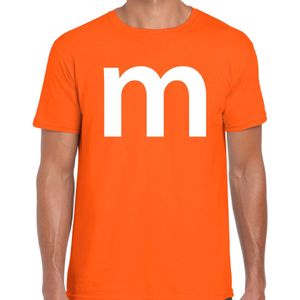 Letter M verkleed/ carnaval t-shirt oranje voor heren - M en M carnavalskleding / feest shirt kleding / kostuum