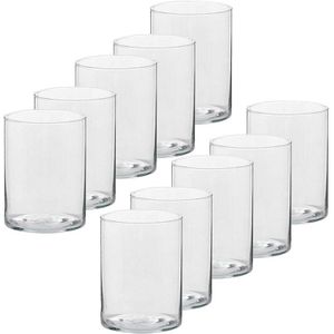 10x Hoge theelichthouders/waxinelichthouders van glas 5,5 x 6,5 cm - Glazen kaarsenhouders - Woondecoraties