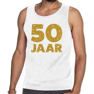 50 Jaar glitter tekst tanktop / mouwloos shirt wit heren - heren singlet 50 Jaar - Abraham kleding