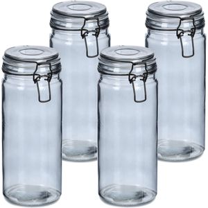 Zeller Voorraadpotten/bewaarpotten - 4x - 1L - glas - met beugelsluiting - D10 x H20 cm