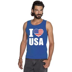 Blauw I love USA/ Amerika supporter singlet shirt/ tanktop heren - Amerikaans shirt heren