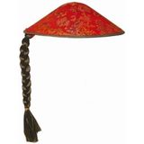 2x stuks aziatische/Chinese verkleed hoed rood met vlecht - Carnaval