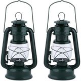 Stormlantaarn/windlicht groen 11,5 x 15 x 24 cm - Camping / tuin lantaarn met theelichthouder
