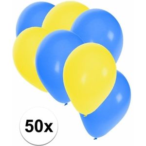 50x Ballonnen geel en blauw - knoopballonnen