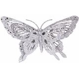 Cosy &amp; Trendy Kerstboomversiering zilveren glitter vlinder op clip 15 cm