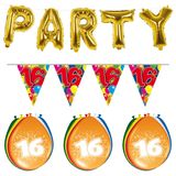 Folat - Verjaardag feestversiering 16 jaar PARTY letters en 16x ballonnen met 2x plastic vlaggetjes