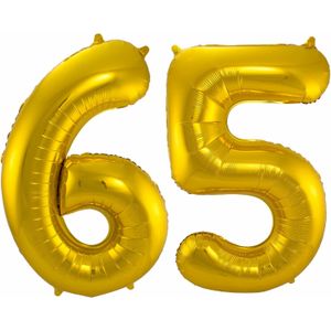 Folat Folie ballonnen - 65 jaar cijfer - goud - 86 cm - leeftijd feestartikelen