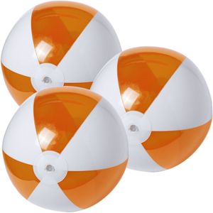 6x stuks opblaasbare strandballen plastic oranje/wit 28 cm - Strand buiten zwembad speelgoed