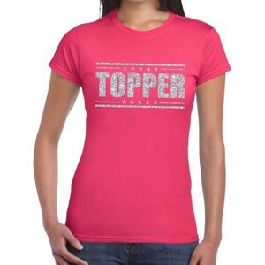 Roze Topper shirt in zilveren glitter letters dames - Toppers dresscode kleding