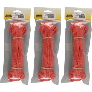 3x stuks touw oranje -  25  meter x  4mm streng touw - hobbytouw