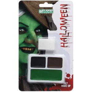 Heksen verkleed schmink/make-up set - bruin/zwart/groen - met sponsje - Halloween