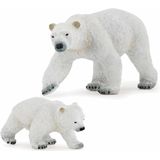 Plastic speelgoed figuren ijsbeer en baby/kind 14 en 8 cm - Pooldieren setje ijsberen