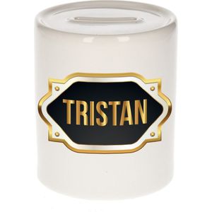 Tristan naam cadeau spaarpot met gouden embleem - kado verjaardag/ vaderdag/ pensioen/ geslaagd/ bedankt