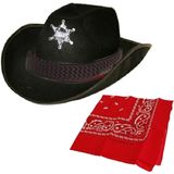 Cowboy verkleed set Cowboyhoed zwart Sheriff met rode western zakdoek