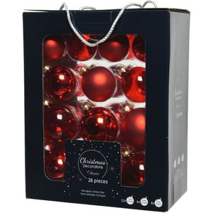 Decoris Kerstballen - 26 stuks - glas - rood - 5-6-7 cm