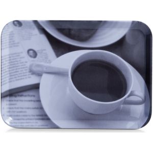 2x Dienbladen kunststof met koffieprint 30 x 22 cm - Zeller - Keukenbenodigdheden - Dranken serveren - Serveerbladen/Dienbladen met koffie opdruk