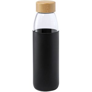 Glazen waterfles/drinkfles met zwarte siliconen bescherm hoes 540 ml - Sportfles - Bidon